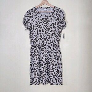 Old Navy Shirt Dress Womens M Beige Snow Leopard Cinched Waist SS Summer Cottage